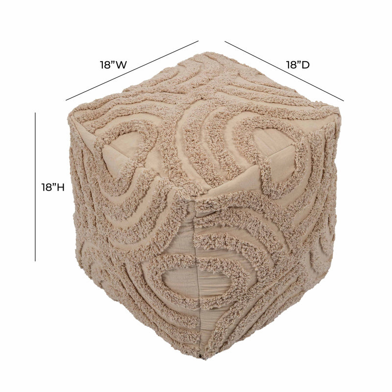 Beige Miranda knitted accent pouf by TOV Furniture, soft textured knitted fabric, round shape, perfect for modern living room decor.