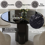 Kinton - Round Dining Table With Natural Marble Top - Black - R&R Furniture Gallery (Fountain Valley, CA)
