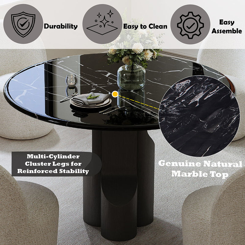 Kinton - Round Dining Table With Natural Marble Top - Black - R&R Furniture Gallery (Fountain Valley, CA)