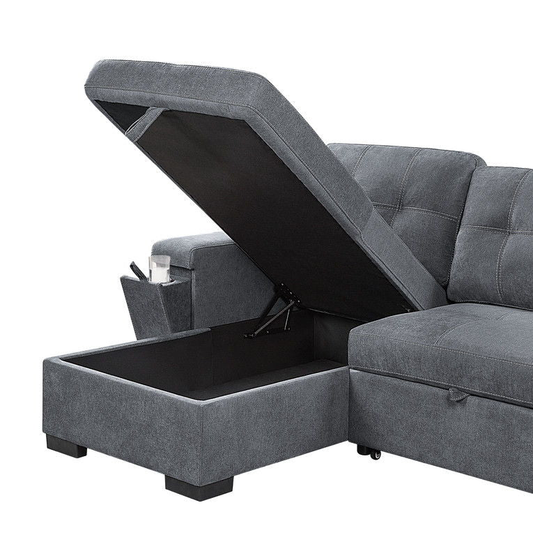 Toby - Woven Fabric Reversible Sleeper Sectional Sofa With Storage Chaise Cup Holder Charging Ports And Pockets - R&R Furniture Gallery (Fountain Valley, CA)