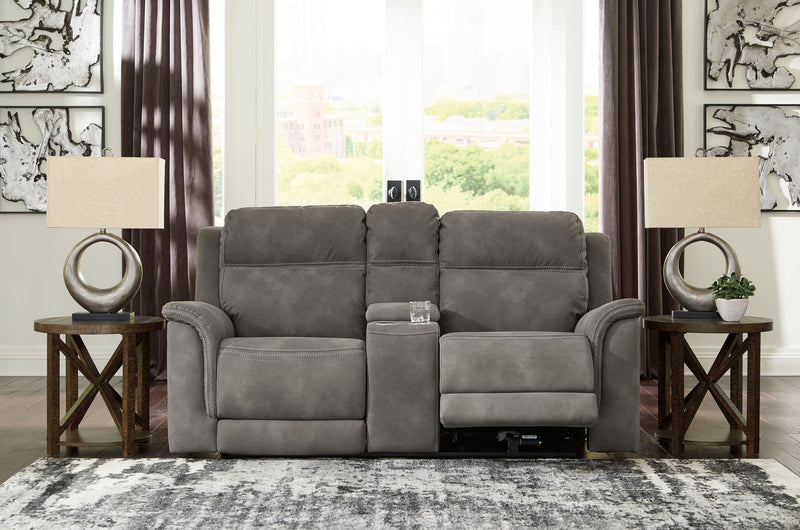 Next-Gen Durapella - Reclining Power Loveseat With Console - R&R Furniture Gallery (Fountain Valley, CA)
