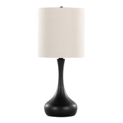 Set of two Lumi Source Genie contemporary table lamps with matte black bases and oatmeal fabric shades.