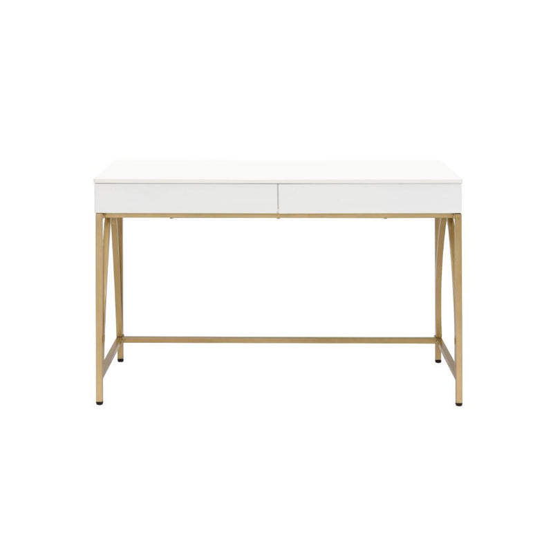 Lightmane - Writing Desk (Same Ac00900) - White High Gloss & Gold - R&R Furniture Gallery (Fountain Valley, CA)