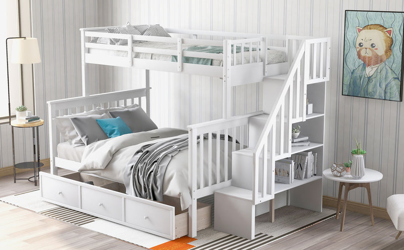 Stairway Bunk Bed With Storage And Guard Rail For Bedroom - R&R Furniture Gallery (Fountain Valley, CA)