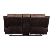 Jaylen - Motion Loveseat With Console - Toffee & Espresso Polished Microfiber - R&R Furniture Gallery (Fountain Valley, CA)