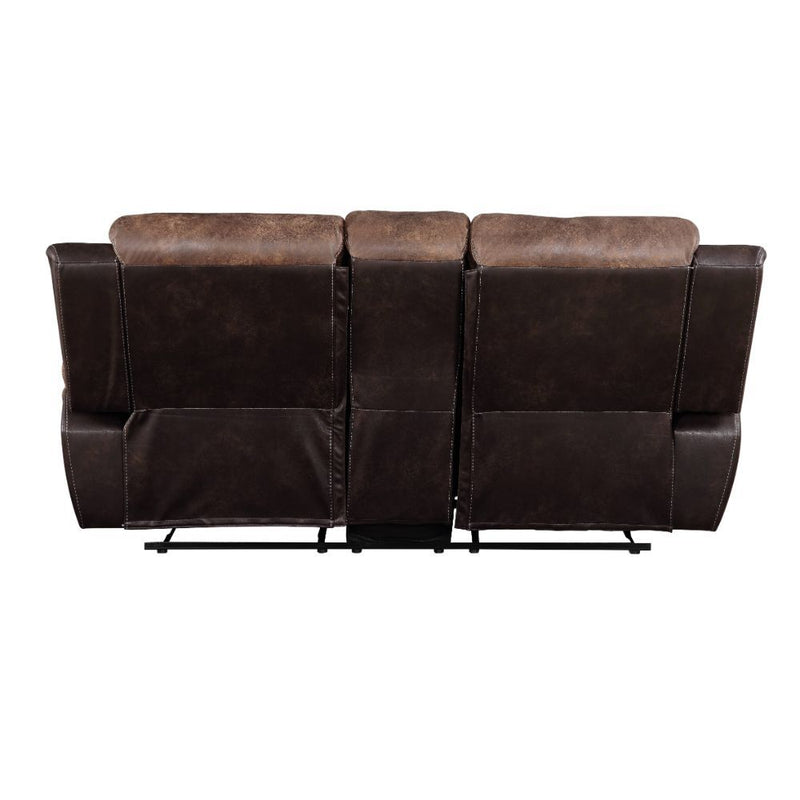 Jaylen - Motion Loveseat With Console - Toffee & Espresso Polished Microfiber - R&R Furniture Gallery (Fountain Valley, CA)