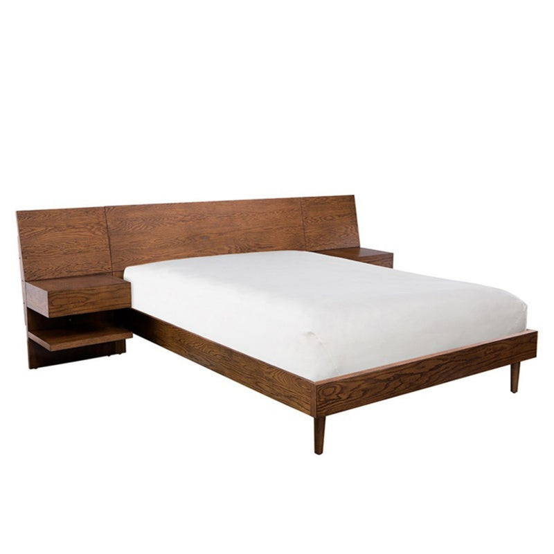 Queen Size Bed With Attached Nightstands And Hidden Storage - Pecan - R&R Furniture Gallery (Fountain Valley, CA)
