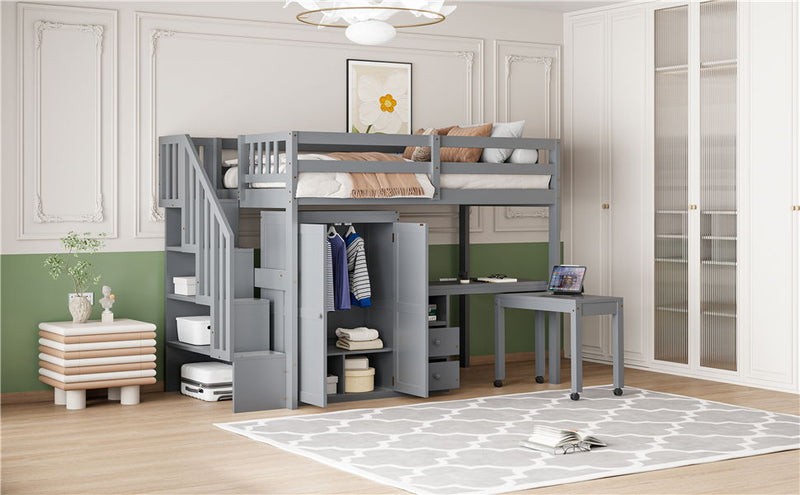 Loft Bed With Stairs, Bookshelf, Drawers, Desk & Wardrobe, Space Saving Multifunctional Furniture - R&R Furniture Gallery (Fountain Valley, CA)