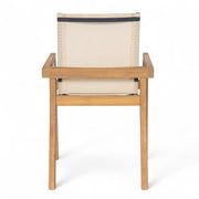 Set of two Noble House Belfast dining chairs with acacia wood frames and cushioned seats.