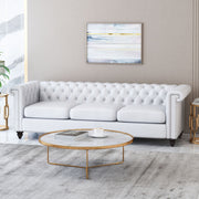 Noble House Chesterfield style 3-seater stationary sofa with deep button tufting and plush upholstery.