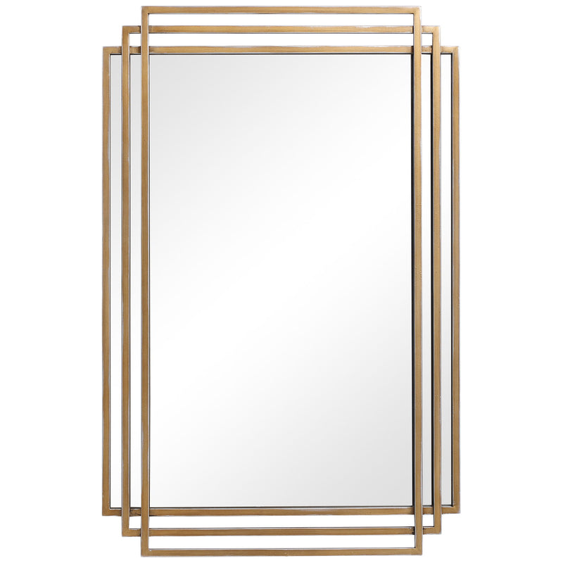 Uttermost Amherst wall mirror with a sleek, modern frame, reflecting a contemporary home interior.