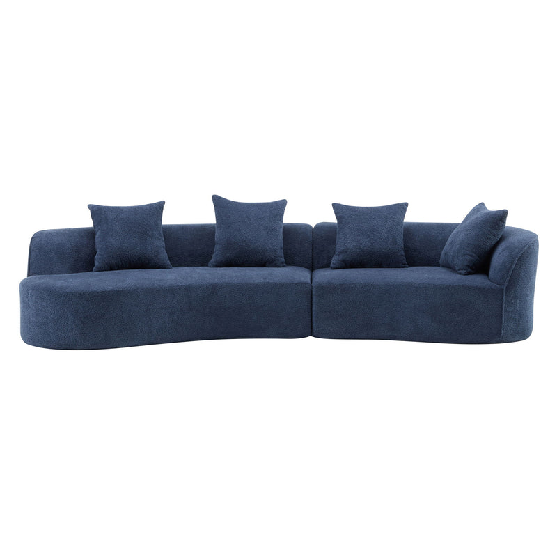 Noble House elegant curved sectional sofa with full foam cushions, stationary design, and plush upholstery for comfortable seating.