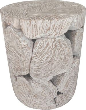 One Teak Slice Round End Table in Bleached Teak