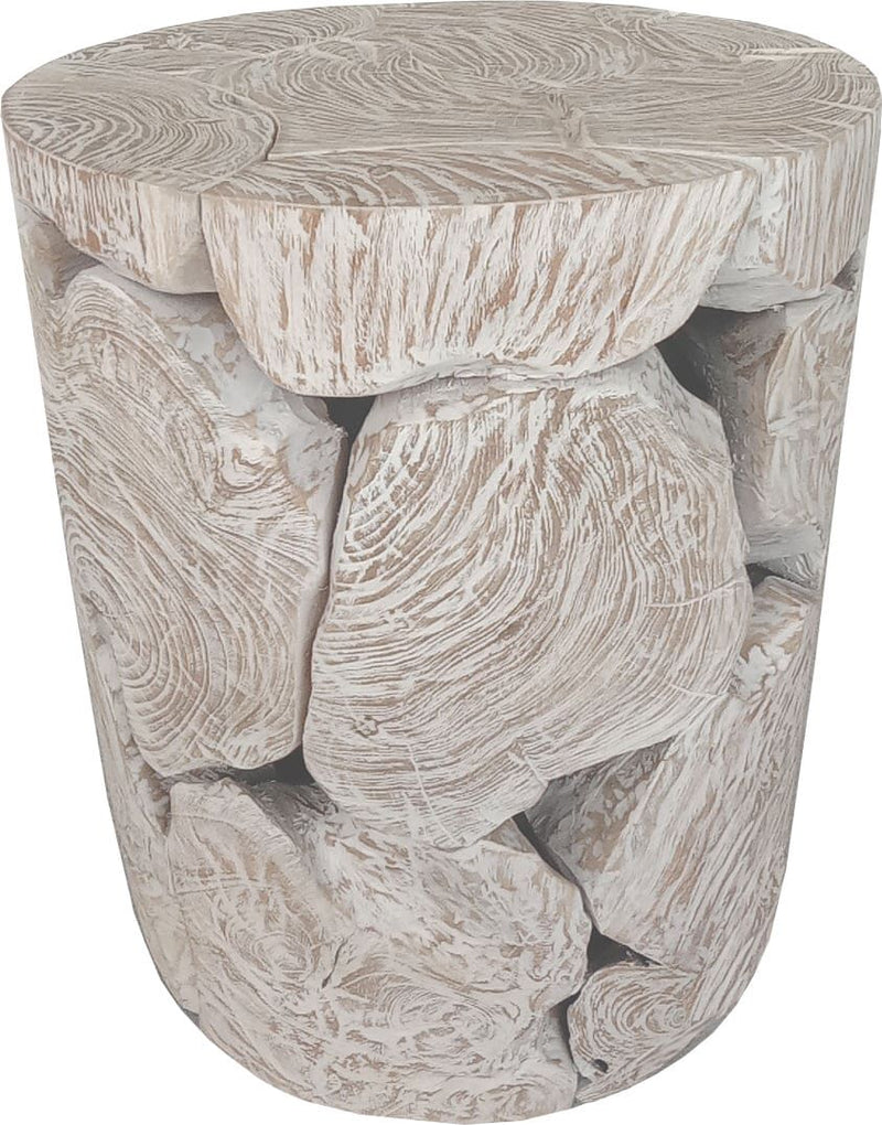One Teak Slice Round End Table in Bleached Teak