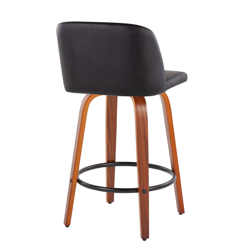 Pair of Lumi Source Toriano mid-century modern counter stools with wooden seats and metal legs, set of two.