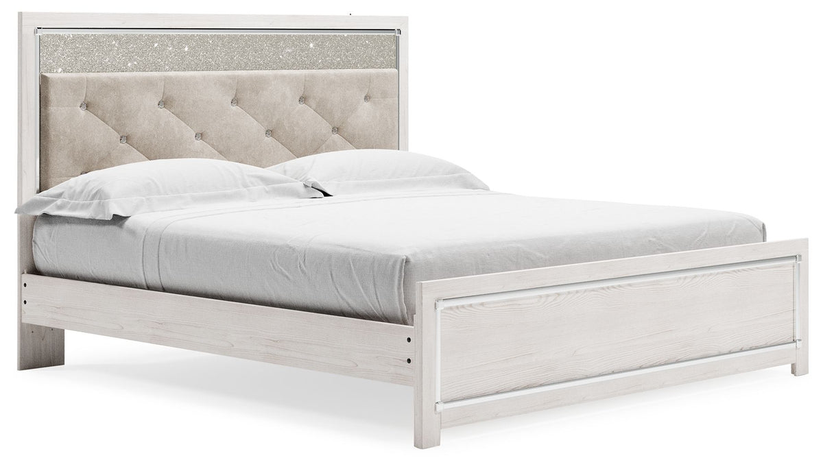 Altyra - King Panel Bed With Upholstered Headboard - White - R&R Furniture Gallery (Fountain Valley, CA)