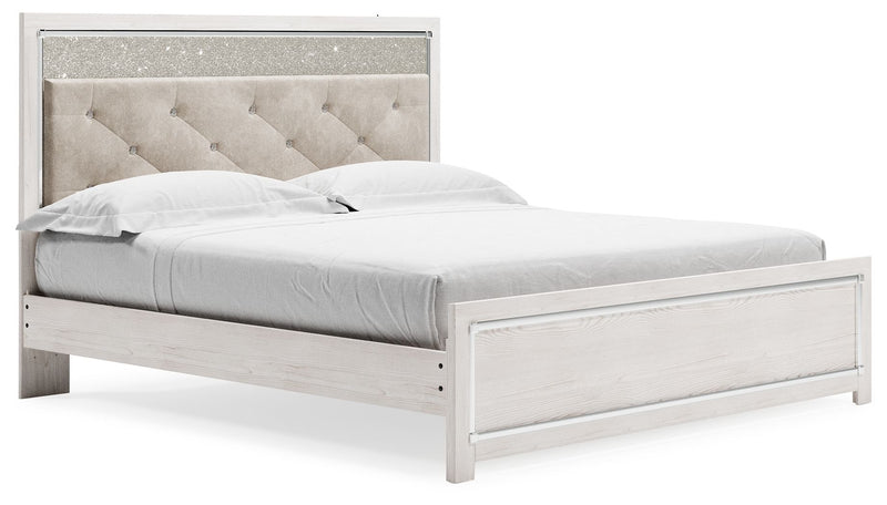 Altyra - King Panel Bed With Upholstered Headboard - White - R&R Furniture Gallery (Fountain Valley, CA)