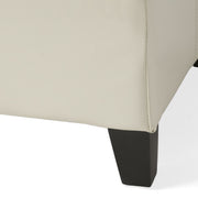 Noble House Glouster contemporary storage ottoman with a fabric upholstered top and wooden legs, ideal for living room storage.