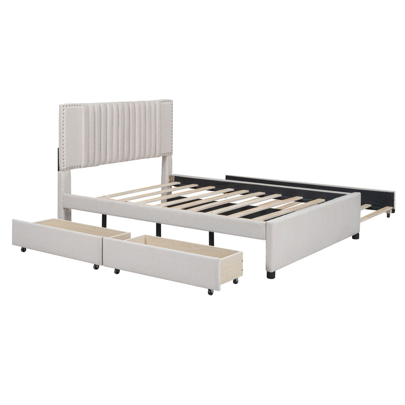 Upholstered Platform Bed With Drawers, Classic Headboard Design - R&R Furniture Gallery (Fountain Valley, CA)