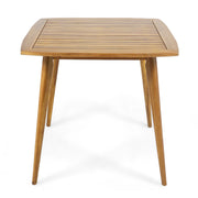 Modern indoor square dining table by Noble House with acacia wood surface and toothpick leg design, perfect for contemporary dining rooms.