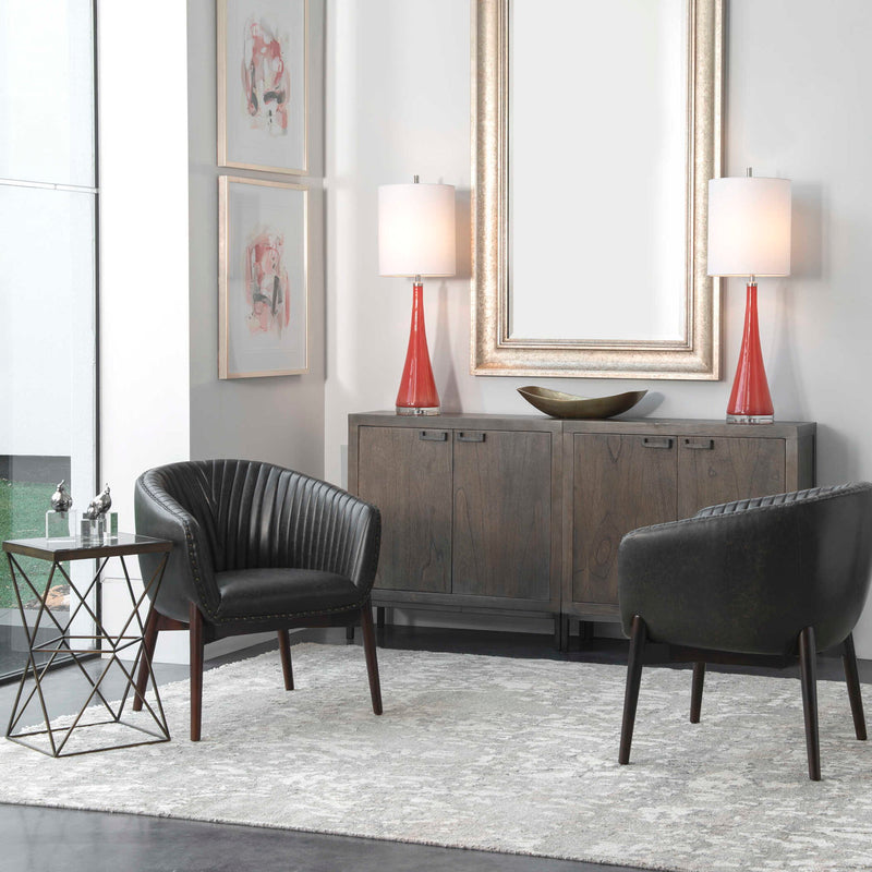Uttermost Anders black chenille accent chair with plush upholstery and modern design, ideal for living room or bedroom decor.