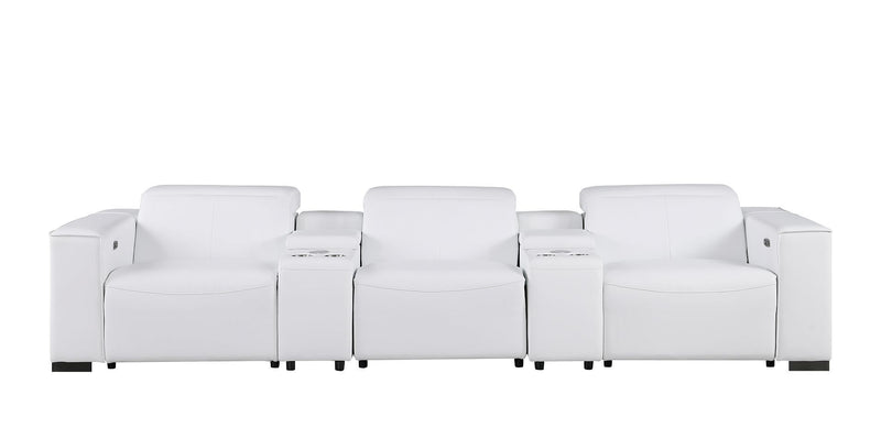 1208 - Leather Sofa With 3 Power Recliners And Two Storage Consoles