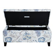 Luxury Storage Ottoman With Floral Patterned Fabric, Soft Close Hinges, Functional Footrest & Seat - Blue Flower / Blue Multi - R&R Furniture Gallery (Fountain Valley, CA)