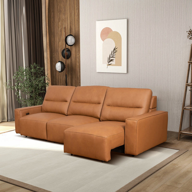 Grant - Triple Power Convertible Sofa - Cognac - R&R Furniture Gallery (Fountain Valley, CA)