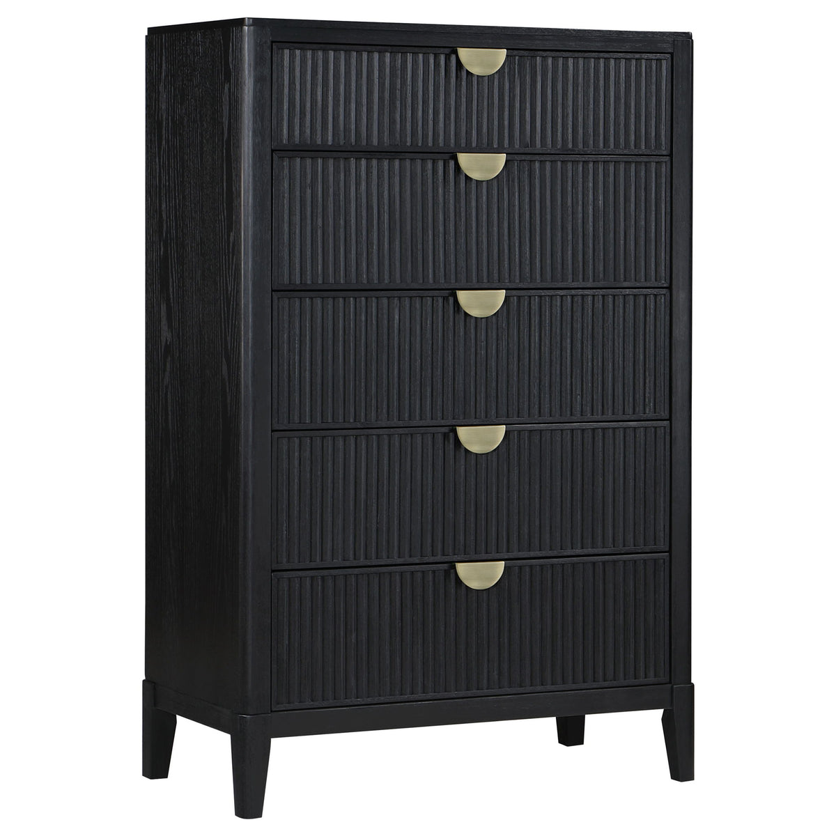California King 5 Piece Bedroom Set With Fluted Detailing - Black