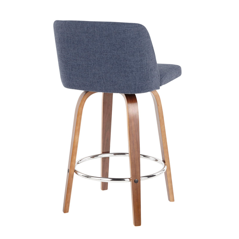 Lumi Source Toriano mid-century modern counter stool set with round footrest, fixed height, stylish design, shown in natural wood finish.