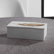 Uttermost Nephele Stone Box in white, decorative basket with textured stone appearance, ideal for storage or display.