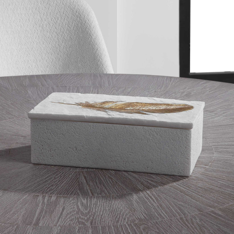 Uttermost Nephele Stone Box in white, decorative basket with textured stone appearance, ideal for storage or display.