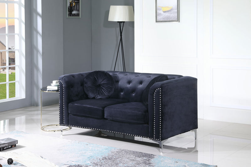 Stylish sloped arm loveseat by Glory Furniture featuring a modern stationary design with plush cushions and sleek fabric upholstery.