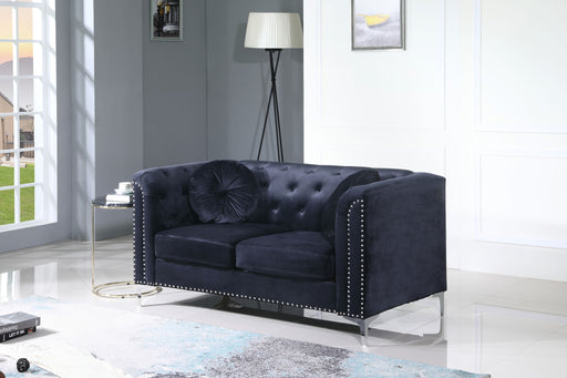 Stylish sloped arm loveseat by Glory Furniture featuring a modern stationary design with plush cushions and sleek fabric upholstery.