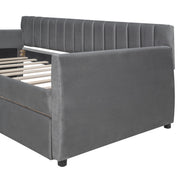 DreamHaus upholstered storage daybed with slat support, featuring a plush fabric headboard and built-in storage drawers.