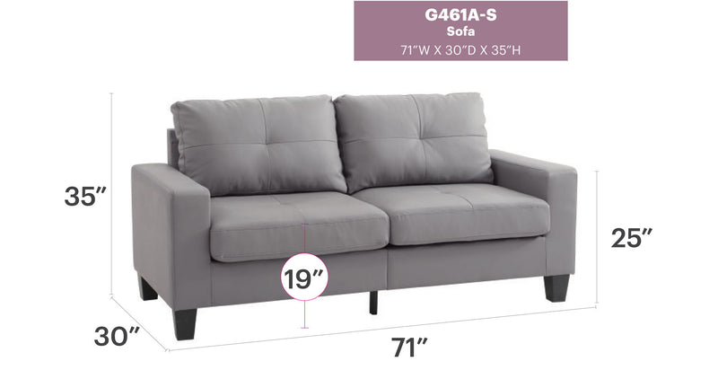 Gray modern stationary sofa by Glory Furniture featuring sleek design, plush cushions, and elegant style for contemporary living spaces.