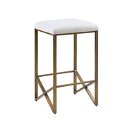 Backless Upholstered Counter Stool With Padded Seat - Ivory / Bronze - R&R Furniture Gallery (Fountain Valley, CA)
