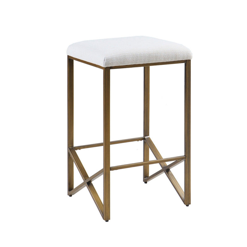 Backless Upholstered Counter Stool With Padded Seat - Ivory / Bronze - R&R Furniture Gallery (Fountain Valley, CA)
