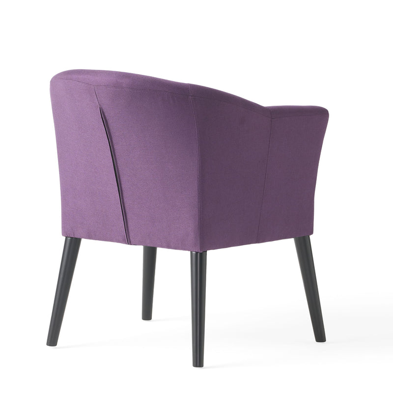 Noble House fabric arm chair with wooden legs and cushioned plum seat, stylish and comfortable for living room decor.