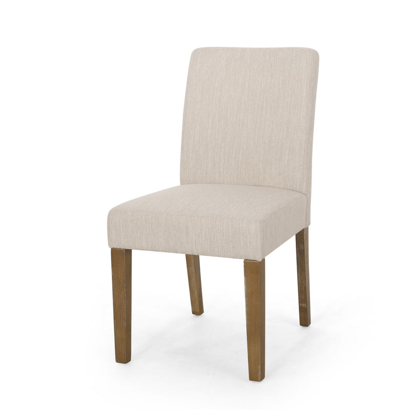 Noble House contemporary dining chair with upholstered seat and tapered wooden legs, part of modern chair set.