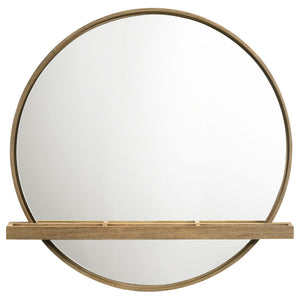 Benson - Round Vanity Wall Mirror With Shelf - Sand