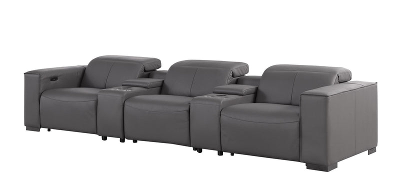1208 - Modular Leather Sofa Loveseat With 6 Recliners And Power Headrests