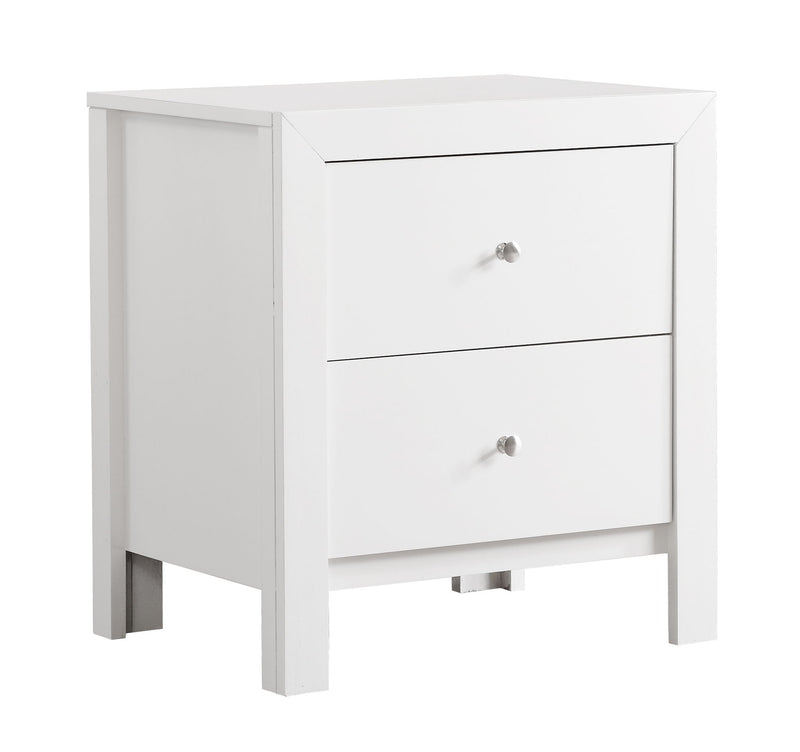 Glory Furniture accent nightstand with drawers, featuring a charming design, dark wood finish, and sleek hardware for bedroom storage.