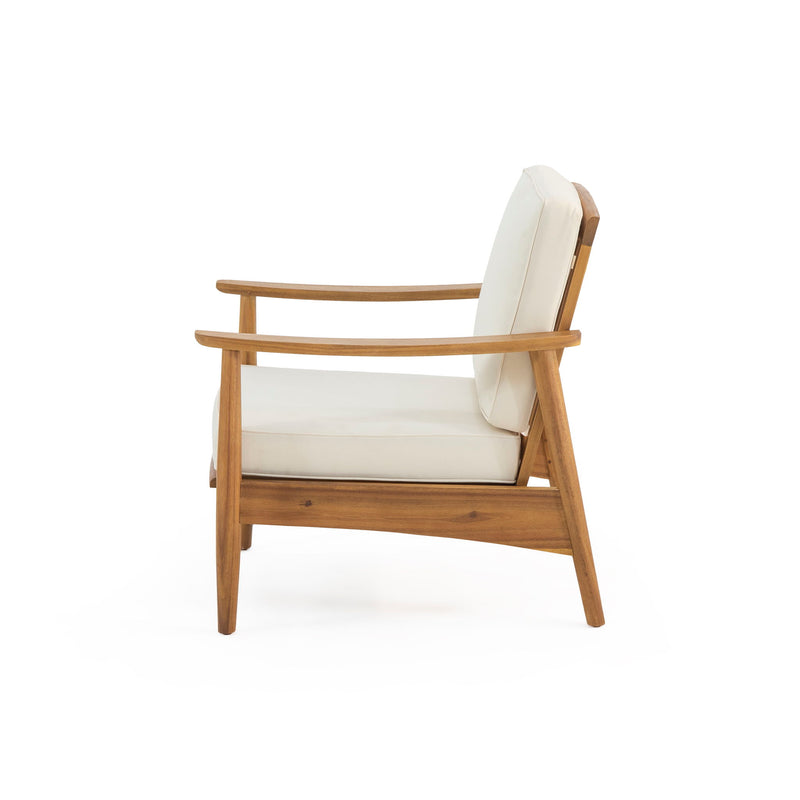Emmry outdoor acacia wood club arm chair by Noble House, natural wood finish with comfortable armrests and sturdy construction.