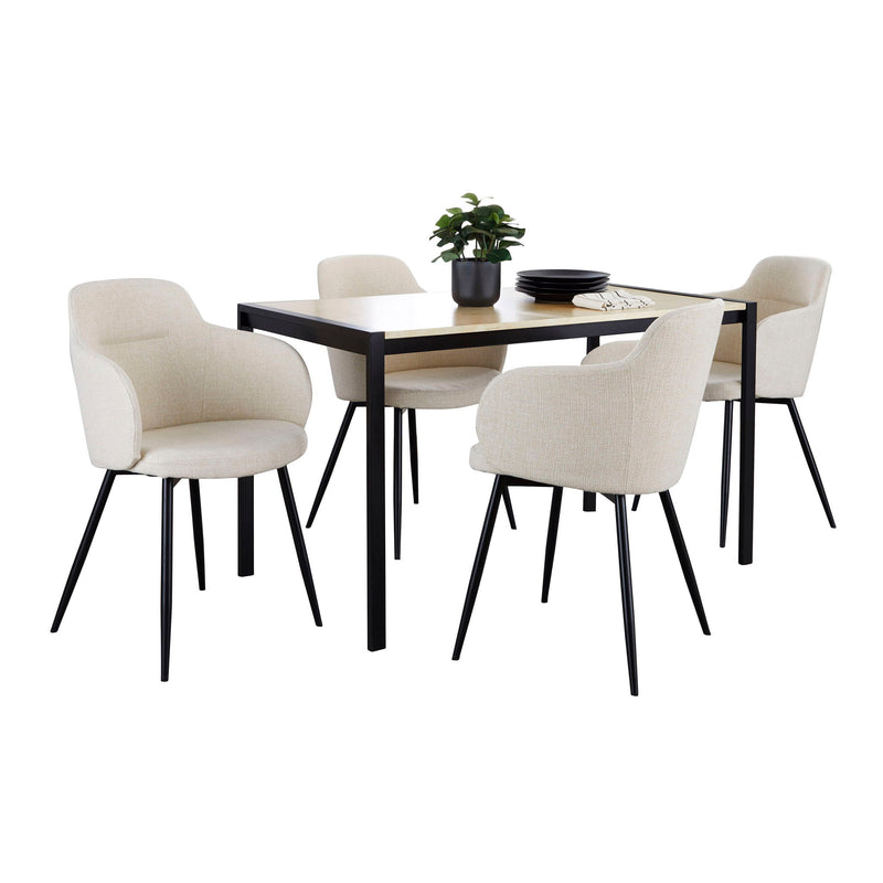 Lumi Source Fuji Boyne 5-piece contemporary dining set with black, natural, and cream finish, includes table and four matching chairs.