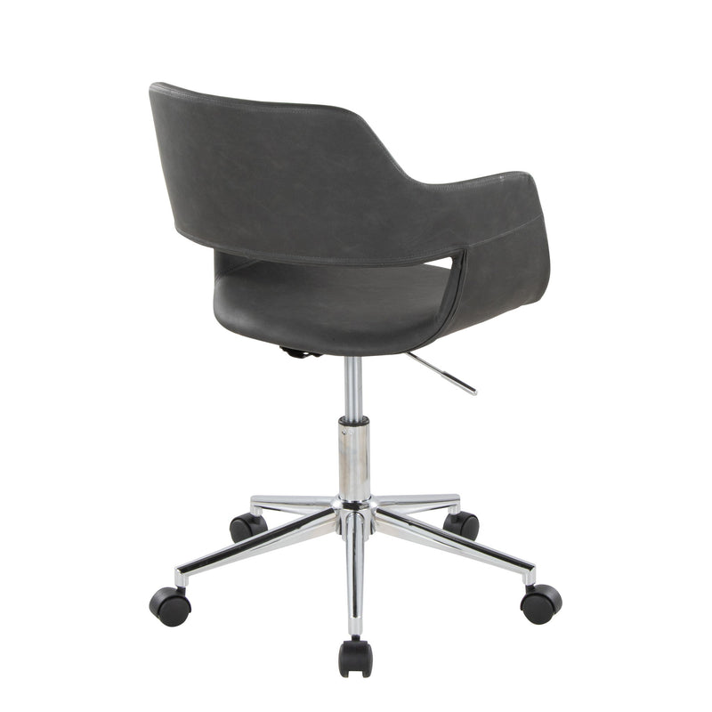 Lumi Source Margarite contemporary office task chair with black cushioned seat and adjustable armrests, suitable for desk work.