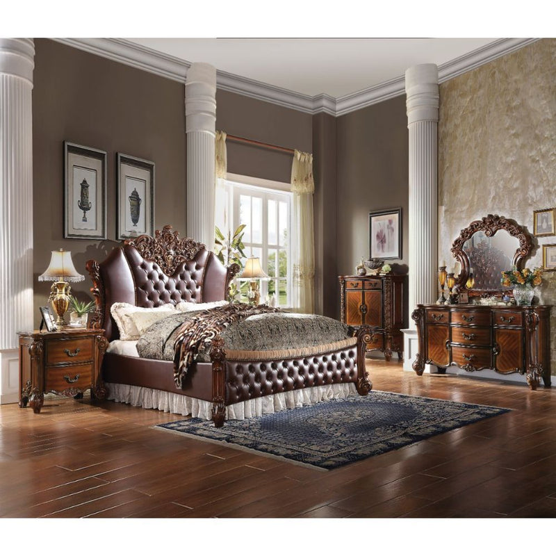Vendome II - Queen Bed - PU & Cherry - R&R Furniture Gallery (Fountain Valley, CA)