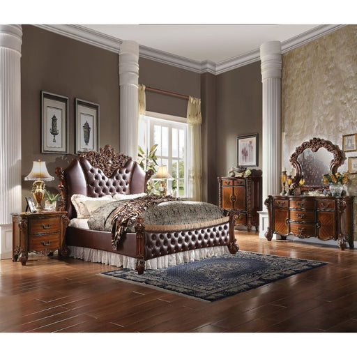 Vendome II - Queen Bed - PU & Cherry - R&R Furniture Gallery (Fountain Valley, CA)