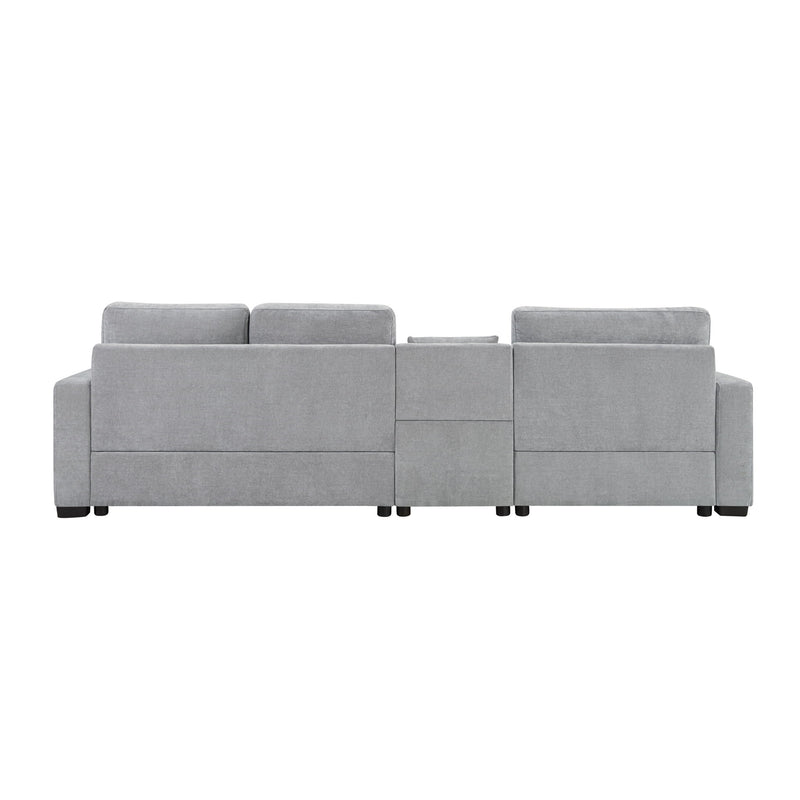 Noble House modular sofa couch with storage armrest and center console in a modern, stationary design with plush fabric.
