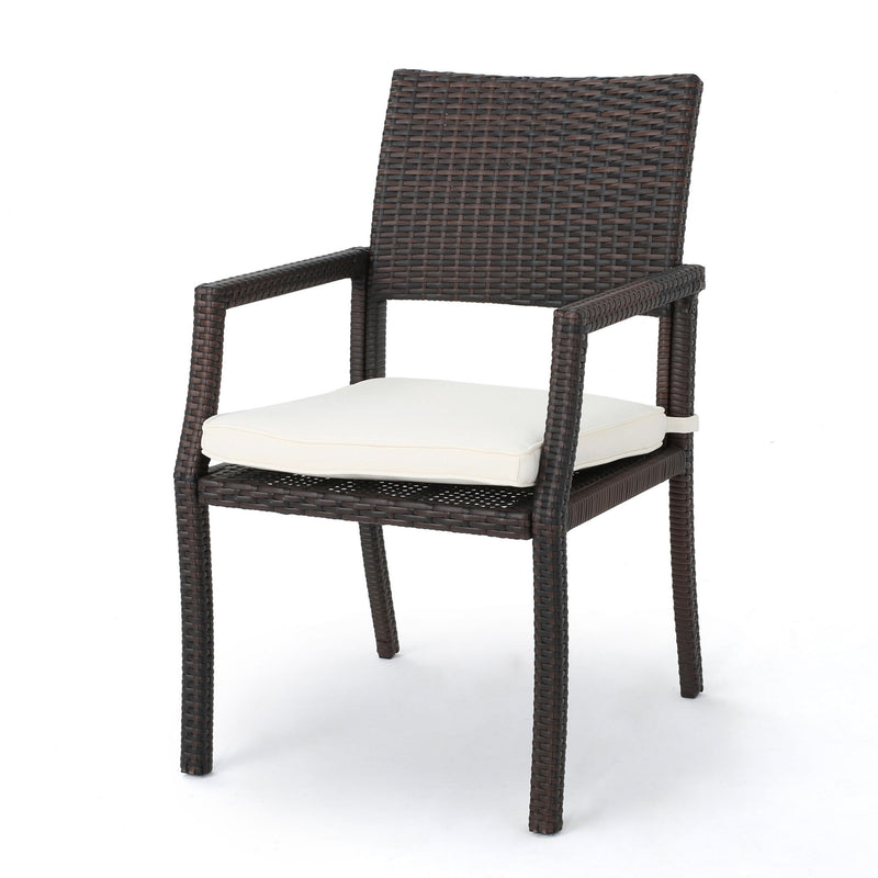 Outdoor Wicker Dining Chair With Water Resistant Cushions (Set of 2) - White / Brown - R&R Furniture Gallery (Fountain Valley, CA)